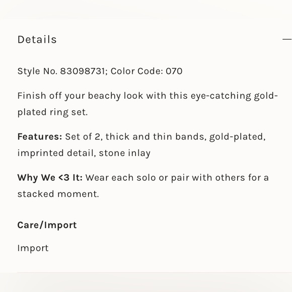 NWT Free People Semi-Precious Ring Set/Duo Gold Tone - Picture 5 of 14